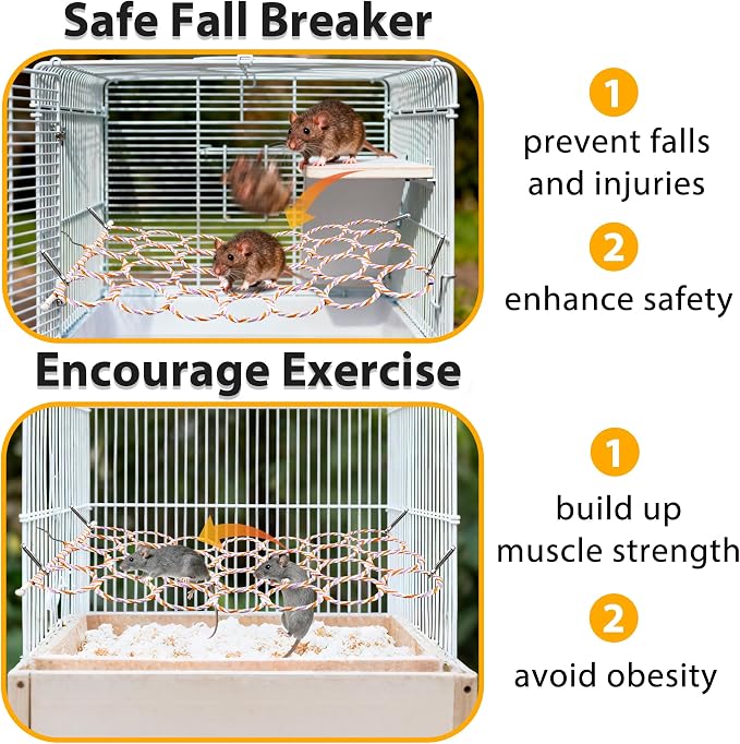 Rat Climbing Rope Net Toy for Cage, Hanging Swing Toy (Random Color) | Multifunctional Small Pet Activity Toy Works As Hemp Perch, Rope Ladder, Bridge and Hammock for Rats, Birds to Climb and Rest
