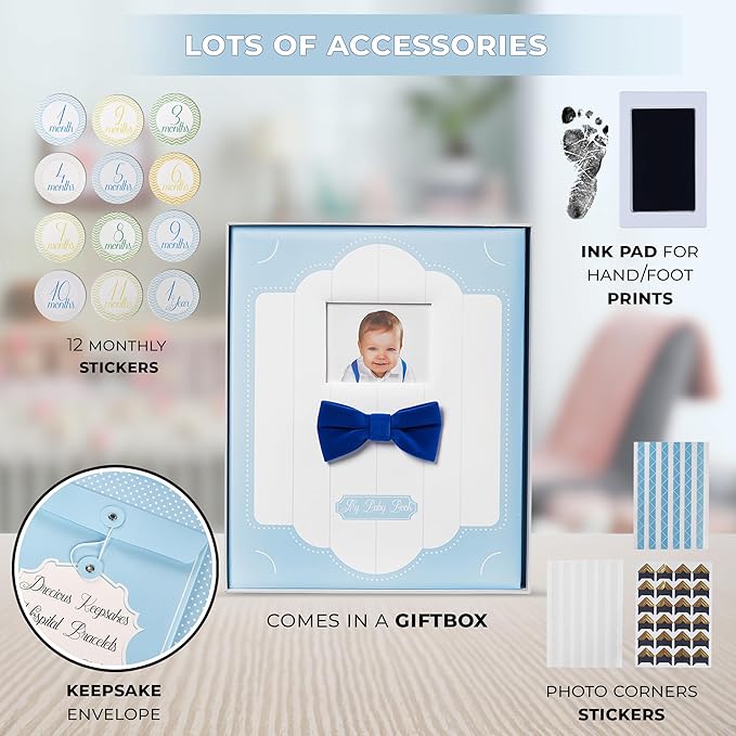 Baby Book Keepsake - Baby Memory Book and Album for Boy, Journal from Pregnancy to First 5 Years, Scrapbook to Record Memories, Milestones and Photos, Baby Book (Blue)