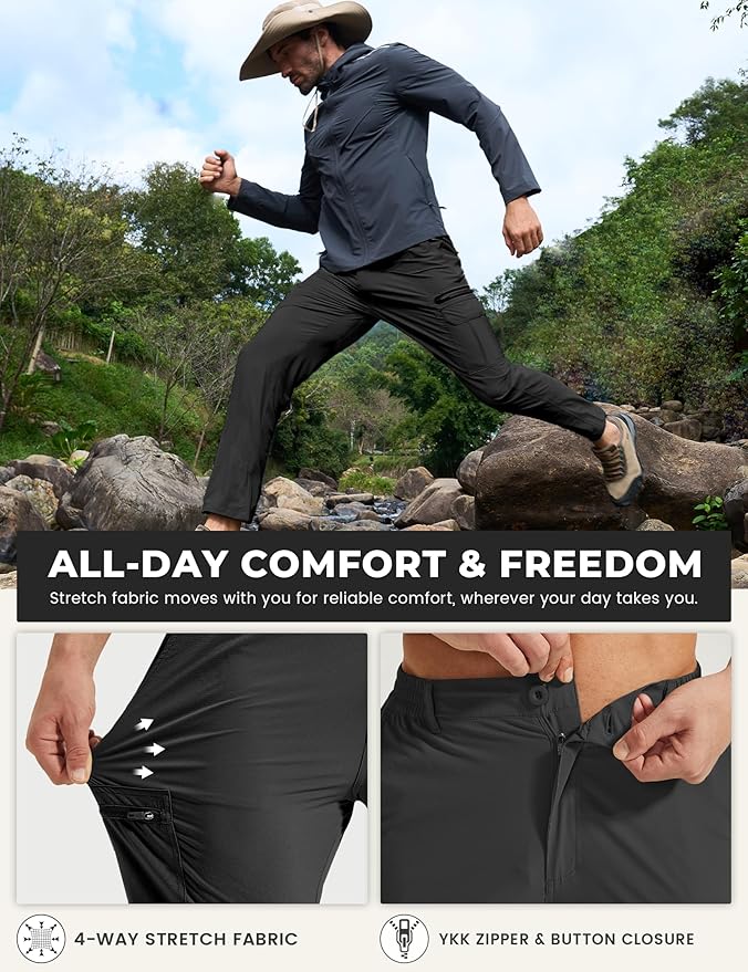 MOURCE Hiking Pants Men Lightweight Quick-Dry - Water Resistant Stretch Travel Pants with 7 Pockets for Outdoor Fishing