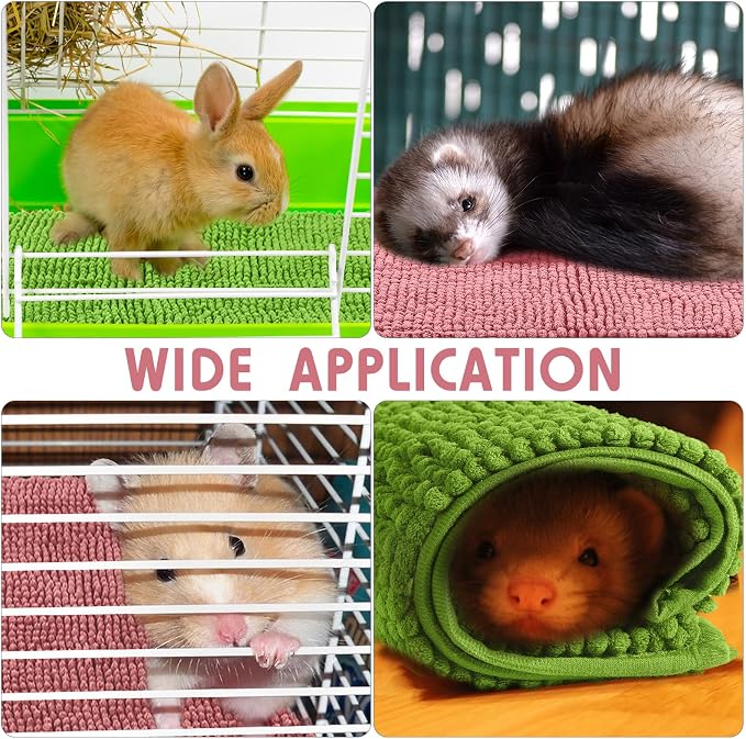 Amylove 4 Pcs Guinea Pig Cage Liner 12 x 12 Inch Washable Chenille Pee Pads Pet Dog Cat Bedding Training Mat Reusable for Small Animals Puppy Bunny Hamster Chinchilla