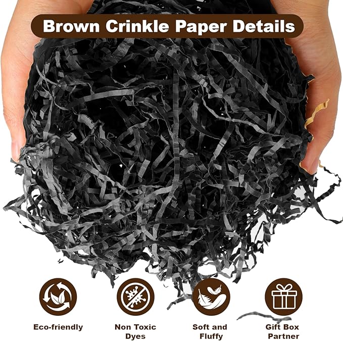 2LB Crinkle Cut Paper Shred Filler,Shredded Paper For Gift Basket Filler,White Confetti,Crinkle Cut Papers For Gifts Wrapping, Basket Filling, Birthdays, Weddings, Anniversaries-Black