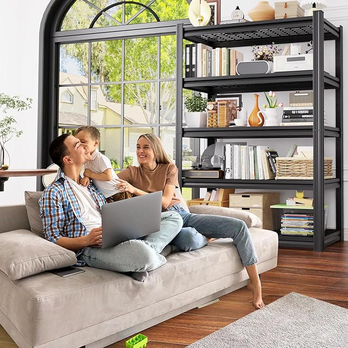 5 Tier Heavy Duty Garage Shelving, 2500LBS Adjustable Metal Storage Shelves, Boltless Industrial Shelving Unit for Garage, Basement, Warehouse, Pantry, Closet, Kitchen, 78"x 46"x 20" Black