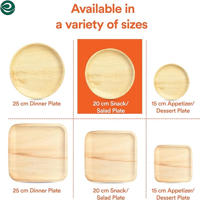 ECO SOUL Compostable 8 Inch Palm Leaf Round Plates (400 Count) Like Bamboo Plates | Biodegradable | Eco-Friendly, Microwave & Oven Safe