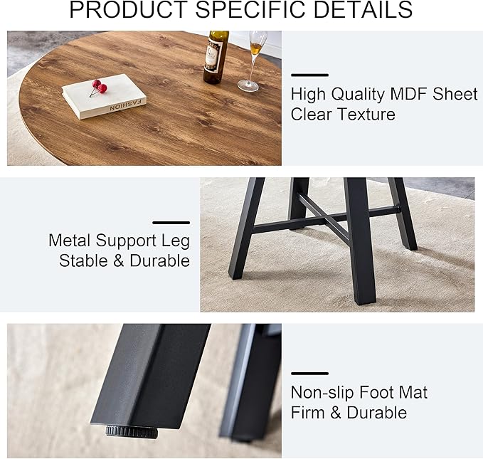 Round Dining Table Set for 4, Round Kitchen Table and Chairs Set for 4,Modern 42" Wood Dining Room Table Set & PU Leather Chairs for Small Space Kitchen Apartment Office