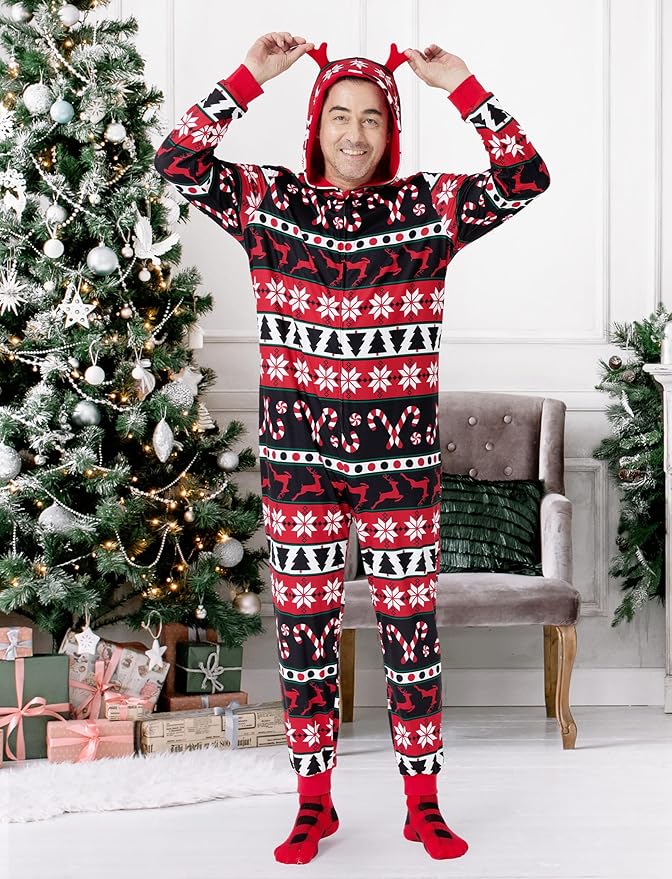 PATPAT Matching Family Christmas Onesie Pajamas – Holiday Hooded Jumpsuit Sleepwear PJs Couples Xmas Loungewear with Socks