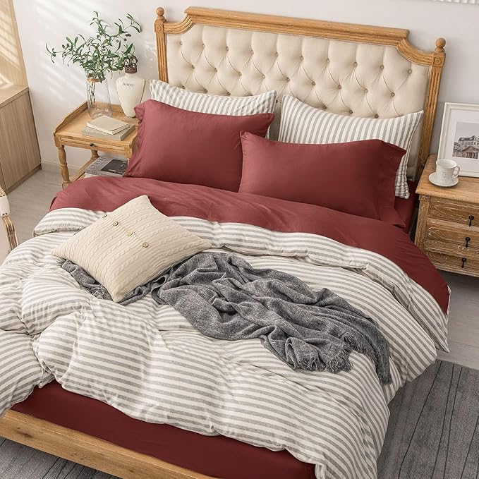PURE ERA Jersey Knit 4pc Bed Sheet Set 100% T-Shirt Cotton Super Soft Comfy Breathable Fits Mattress Up to 20" Extra Deep Pocket (Solid Brick Red, King)