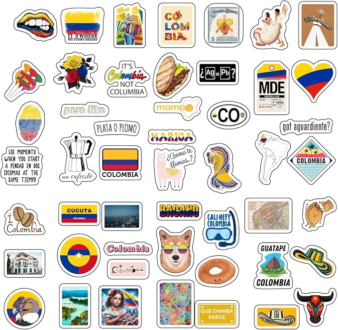 100Pcs Colombia Stickers for Water Bottle and Laptop - Colombian Party Supplies & Decorations, Waterproof Vinyl Decals, Colombia Flag Decals, Gifts for Women & Men