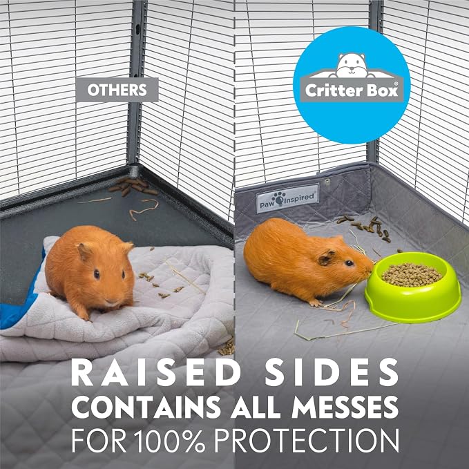 Paw Inspired Reversible Critter Box, Critter Nation Size, Gray/Green | Washable Fleece Liner for Critter Nation/Ferret Nation Cage, Raised Sides, Bedding, Edge Protected Pee Pads for Small Pets