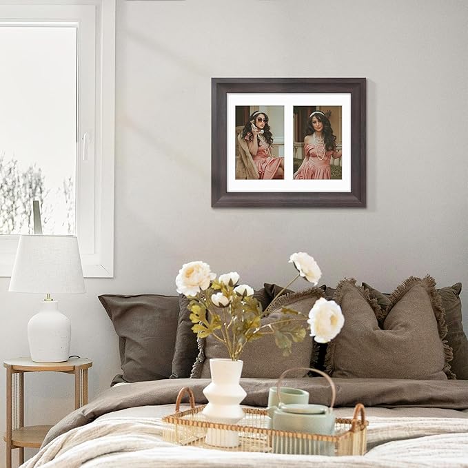 8x10 Picture Frame 4x6 Collage Picture Frame Displays Double 4x6 inch Photos or 8x10 (Without Mat) Wall Decor or Tabletop Walnut