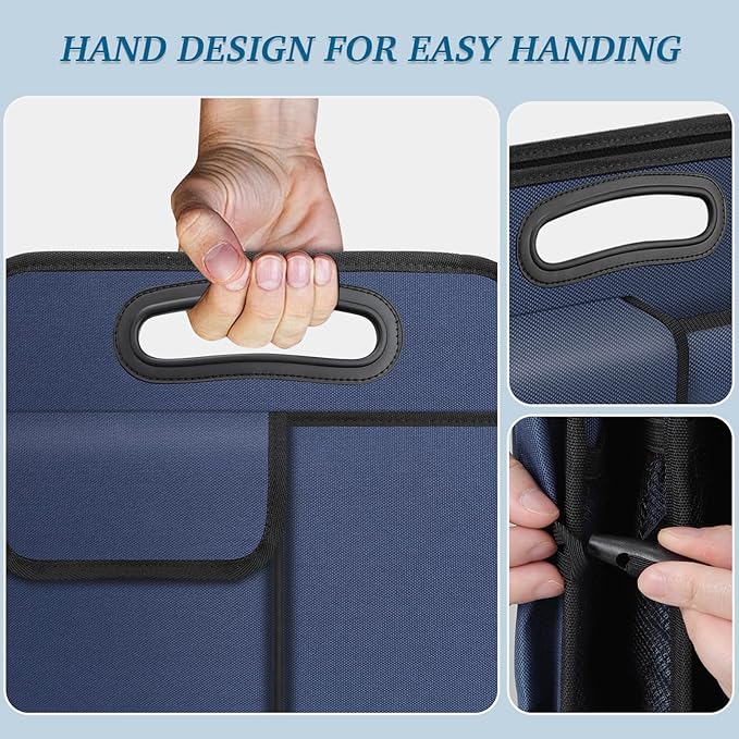 Trunk Organizer, Collapsible Waterproof Multi-Compartment Trunk Organizer for SUVs & Sedans, Car Storage with Reinforced Handles, Car Accessories for Women and Men, 52L