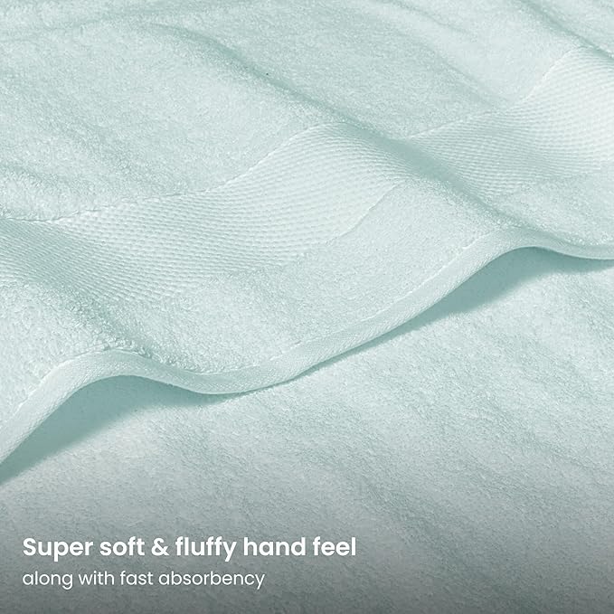 BIOWEAVES 100% Organic Cotton 700 GSM Plush 6-Piece Towel Set GOTS Certified, 2 Bath Towels, 2 Hand Towels & 2 Washcloths - Seafoam