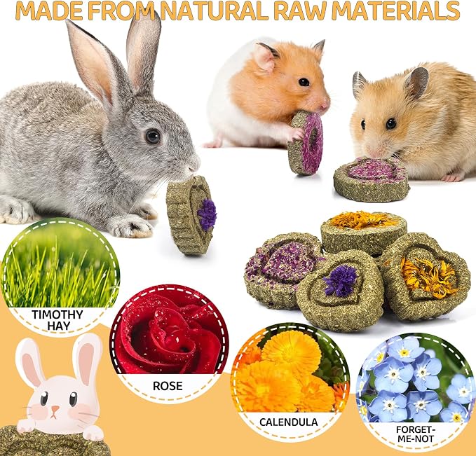 30PCS Guinea Pig Hay Grass Cake Food Set Natural Rabbit Chew Toys for Teeth | Hamster Toys, Bunny Chew Toys Timothy Hay Treats for Rabbits Chinchillas Rats, Small Animals Teeth Grinding