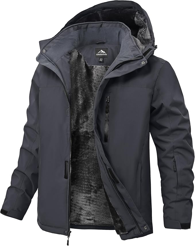 Mens Winter Snow Jacket Waterproof Ski Jackets Snowboard Rain Warm Coat Insulated Hood Fleece Lined