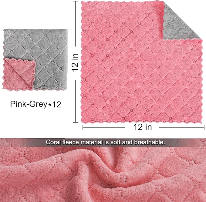 12 Pack Kitchen Cloth Dish Towels, 12x12 inch Soft Premium Dishcloths, Absorbent Microfiber Cleaning Cloth for Cleaning Dishes, Kitchen, Bathroom, Car