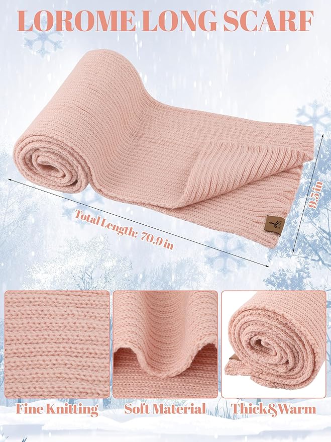 LOROME Women Winter Beanie Hat Scarf Gloves Set, Fleece Knitted Pompom Hat Warm Neck Scarf Touchscreen Gloves Winter Gift