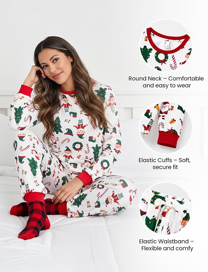 PATPAT Christmas Family Matching Pajama Sets Includes Christmas Socks - Perfect for Family Photos & Holiday Celebrations