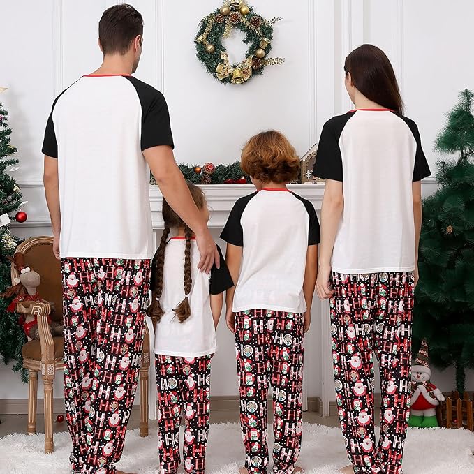 Christmas Pajamas for Family Matching Holiday PJ's Jammies Sets with Short Sleeve Tee and Pants Sleepwear Loungewear