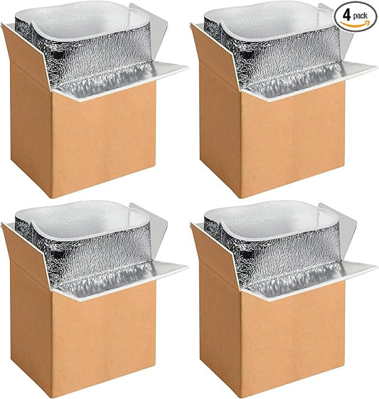 Simple deluxe 4 Pack Insulated Shipping Boxes with Aluminum Foil Liner,Thermal Insulation Cold Pack Shipping Boxes for Frozen, Reusable Styrofoam Cooler Box, Small Mailing Box, 6’’X5’’X9’’