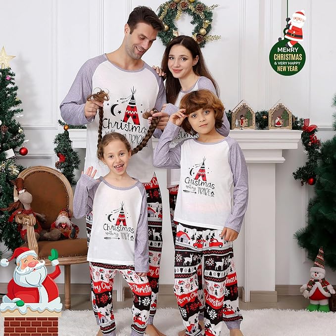 Matching Family Christmas Pajamas Sets, Holiday PJs with Top and Pants, Cute 2 Piece Sleepwear for Couples/Women/Men
