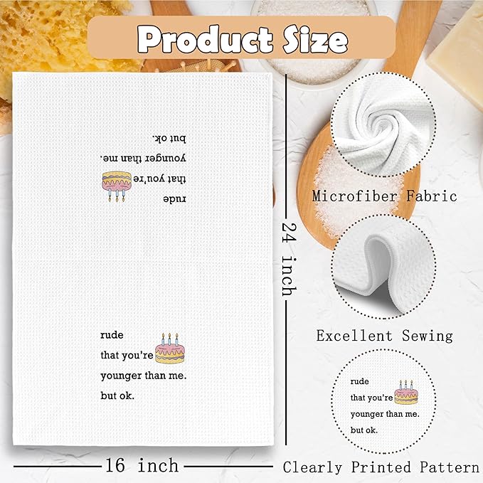 Funny Kitchen Towels Decor, Birthday Gift Dish Hand Towel 16x24 Inches, Funny Dish Towels with Sayings Decorative Absorbent Dishcloths Tea Towels for Kitchen Decor