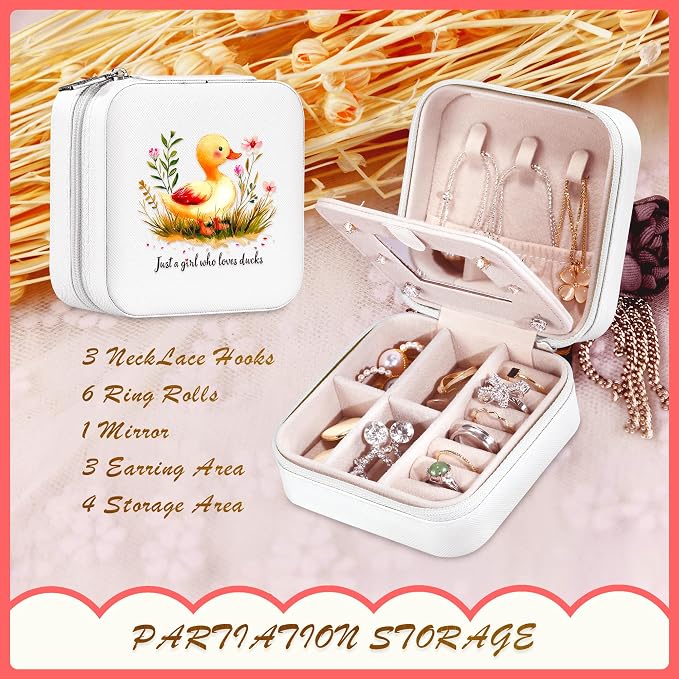 Duck Jewelry Box, Gifts For Women Teens Girls, Yellow Duck Lovers Themed Stuff Items Accessories Things Merchandise Decor Merch, Travel Ring Earrings Necklace Organizer Holder!