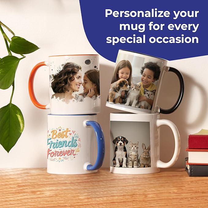 Personalized Mug, Custom Ceramic Mug with Photo and Text, 11oz, Pack of 20, Glossy Coffee Cup, Perfect for Christmas, Secret Santa or as Holiday Gift for Family or Friends, White/Blue