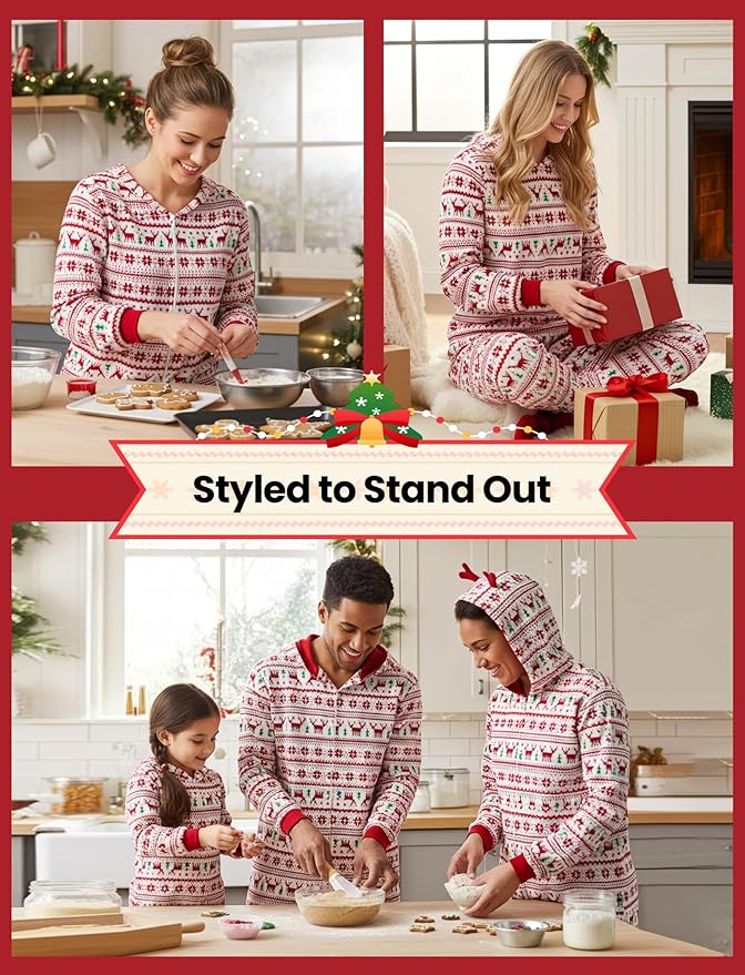 PATPAT Matching Family Christmas Onesie Pajamas – Holiday Hooded Jumpsuit Sleepwear PJs Couples Xmas Loungewear with Socks