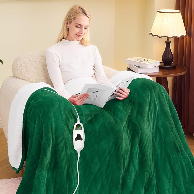 greenoak Heated Blanket Electric Twin 62"X84", Heating Blanket with 10 Heat Levels 1/2/4/6/8 Hours Auto-Off, Fleece Soft Christmas Blanket,Gifts for Grandma Seniors Mom, Mint Green