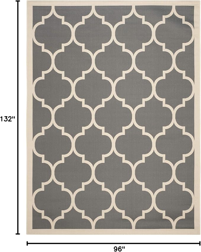 SAFAVIEH Courtyard Collection 8' x 11' Anthracite/Beige CY6914 Trellis Indoor/ Outdoor Waterproof Easy-Cleaning Patio Backyard Mudroom Area-Rug