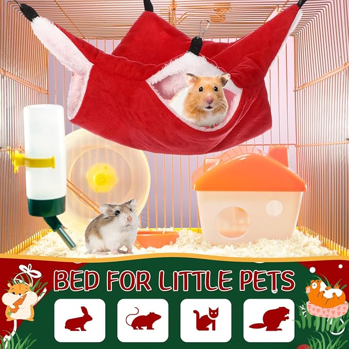 Nuogo 4 Pcs Guinea Pig Rat Hammock for Cage, Light Color, Classic | Ferret Hanging Hammock, Double Sided, Guinea Pig Accessories for Small Animals, Squirrel, Chinchilla, Parrot, Sugar Glider