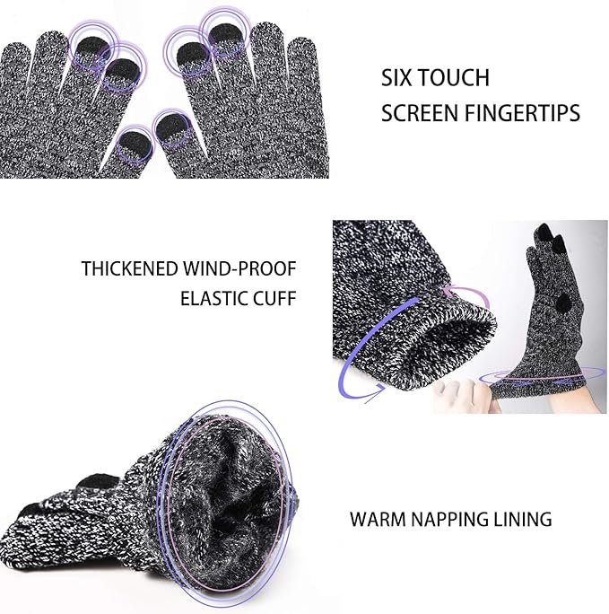 TRENDOUX Winter Gloves for Men Women - Upgraded Touch Screen Cold Weather Thermal Warm Knit Glove for Running Driving Hiking