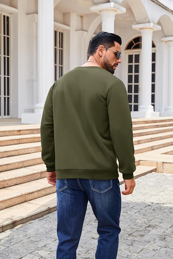 Boladeci Men's Full Sherpa Lined Crewneck Sweatshirts Heavy-weight Fleece Pullover Thick Thermal Long Sleeve Cotton
