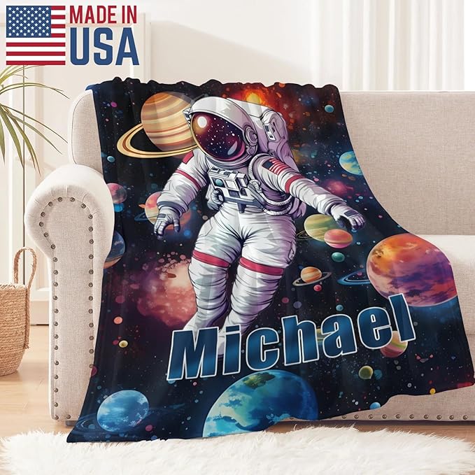Personalized Astronaut Baby Blanket - Customized Throw Blanket for Babies Kids Adults Birthday Christmas(Astronaut Design)