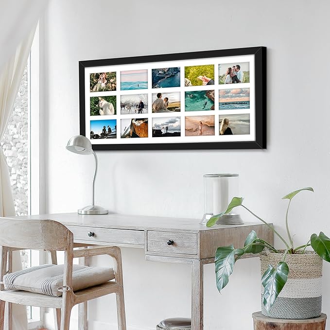 14x32 Picture Frame 4x6 Collage Picture Frame Displays Fifteen 4x6 inch Photos Collage Wall Decor Wall Hanging Black
