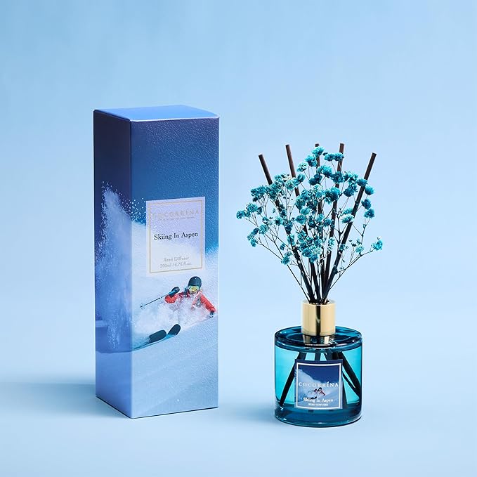COCORRÍNA Reed Diffuser - Skinning in Aspen Reed Diffuser Set with 8 Sticks & Preserved Baby's Breath, Reed Diffuser for Home Bathroom Shelf Decor