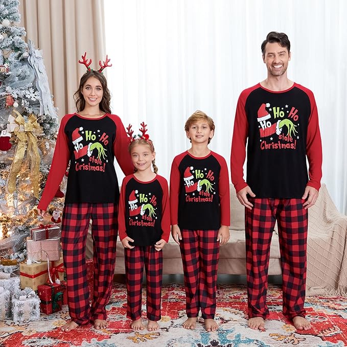 Christmas Family Pajamas Set Matching Holiday Plaid Sleepwear Set Reindeer/Tree Print Loungewear for Xmas Eve