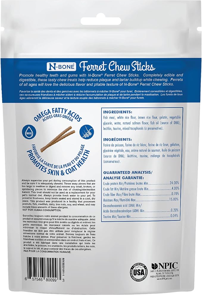 N-Bone Ferret Chew Sticks Salmon Flavor, 1.87-oz Bag (Pack of 4)