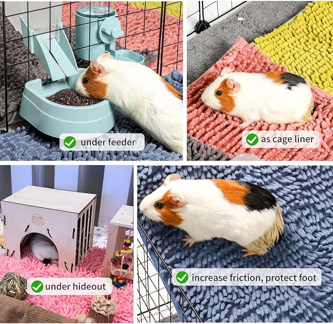 Oncpcare 4 Pack Guinea Pig Fleece, Cage Liner, Washable Non-Slip Mat | Chenille fleece, absorbent 3-layer design, non-slip TPR backing, machine washable, for small animal cages