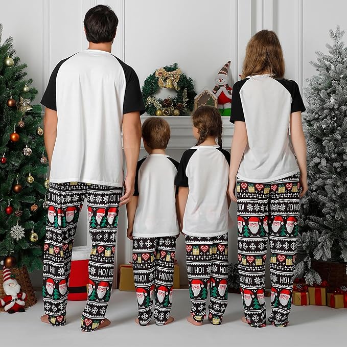 Christmas Pajamas for Family Matching Holiday PJ's Jammies Sets with Short Sleeve Tee and Pants Sleepwear Loungewear