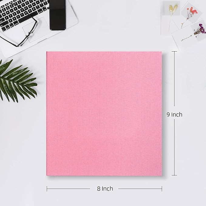 Mublalbum Small Photo Album 4x6 200 Photos Linen Cover Picture Book with Horizontal Pockets for Family Wedding Baby and Anniversary (Pink)