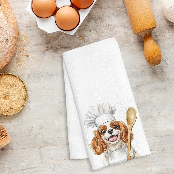 Funny Colour Cavalier King Charles Spaniel Chef Kitchen Towels Gifts, Dog Gift, Chef Gifts for Women Men, Funny Dog Lover Gift Decorative Dish Hand Tea Towels for Kitchen Bakery, 16x24 Inch
