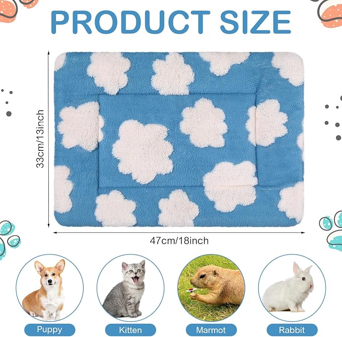 Haull 4 Pcs Waterproof Guinea Pig Bedding Soft Dog Cat Bed Crate Mat Small Animal Plush Cage Liners Rabbit Bunny Kennel Pad Reversible Cozy Pee Thickened Hamster Pad(White Cloud,13 x 18.5 Inch)