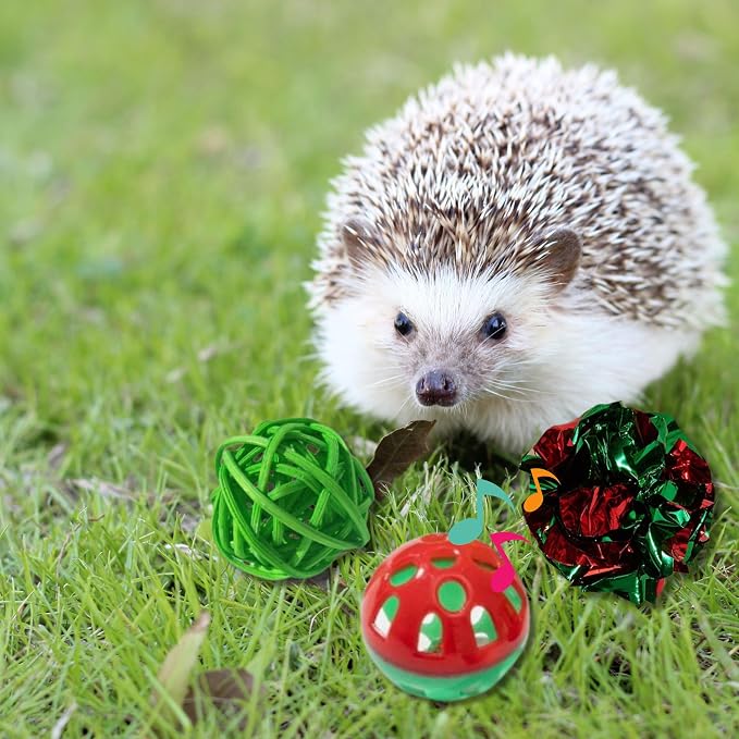 4 Pcs Toys for Hedgehogs Small Animal Accessories, Hedgehog Toys For Cage And Bell Ball, Hedgehog Enrichment Toy, Funny Balls Toy For Hamster Ferret Chinchilla Cat, Hedgehogs Accessories (Ball Bell)