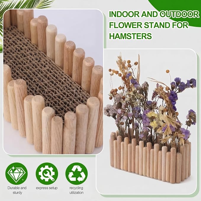 Hamster Cage Sprays Flower Foraging Holder - Natural Wood Feeding Stand, Small Pet Habitat Accessories for Hamsters Mouse Guinea Pig Dwarf Gerbils Syrian Mice (Plain - Rectangle)