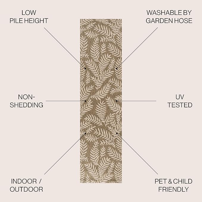 JONATHAN Y Palm Frond Indoor Outdoor Runner Rug 2X8 Brown/Beige, Nevis for Backyard, Patio, Porch, Easy-Cleaning, High Traffic, Pet-Friendly, Non-Shedding (SMB119A-28)