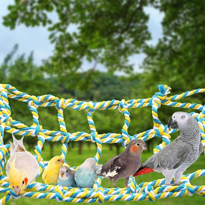 2 Pcs Rat Cage Accessories Rat Climbing Bird Rope Toys Net Pet Hanging Hammock for Hamster, Mice, Parrot, Bird, Sugar Glider, Ferret, Small Animals Habitat Decor and Play(11 x 7.8 Inch,Red, Yellow)
