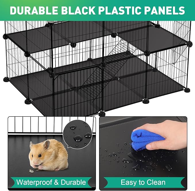 VISCOO 41 Panels Pet Playpen, 35.4" x 23.6" x 23.6" Small Animal Playpen | Rabbit Cage for Guinea Pigs,Bunny,Hedgehogs, with 2 Doors, Puppy Play Pen Indoor Outdoor, Two-Story C&C Cage