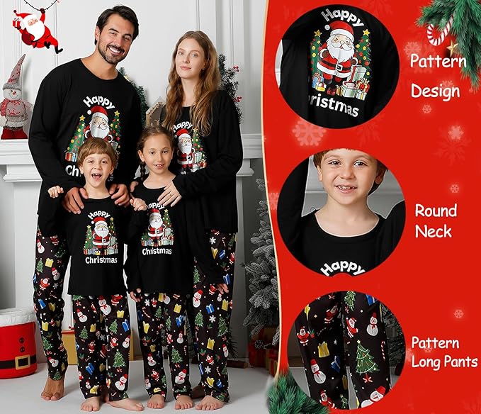 Family Christmas PJs Matching Sets, Cute Holiday Pajamas Printed Top and Pants, Xmas Jammies for Couples/Men/Women