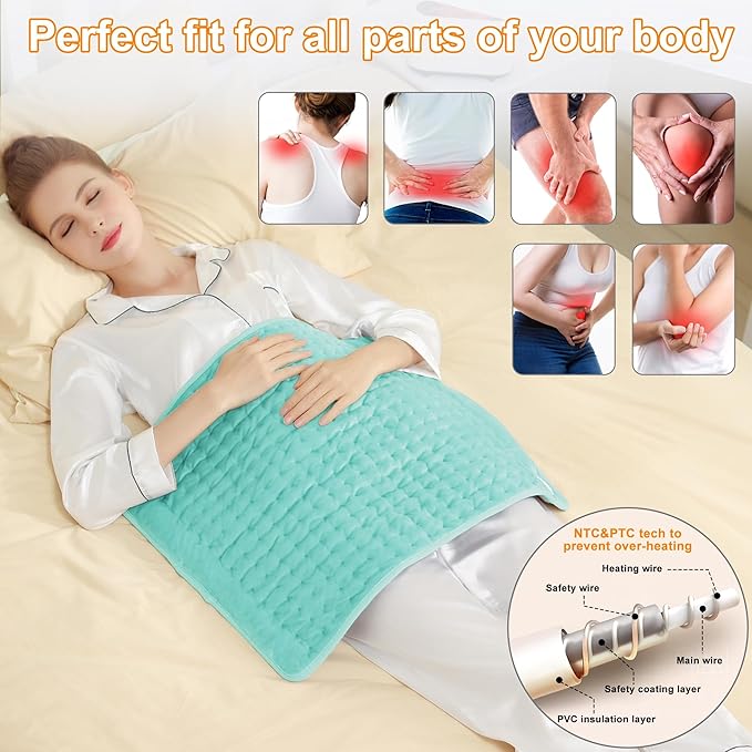 Deepsoon Heating Pad,Electric Heating Pads for Back,Neck,Abdomen,Moist Heating Pad for Shoulder,Knee,Arms,Legs,Dry/Moist Heat & Auto Shut Off,Christmas Gifts for Men and Women,Light Green,24x20 Inch