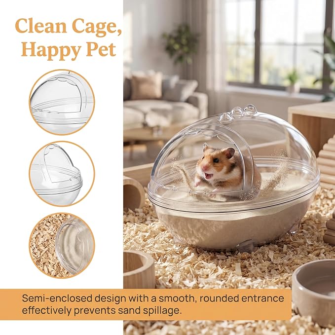 Clear Hamster Sand Bath, Dinosaur Sandbox Hideout with Scoop (M) | Anti-Scatter Sandbox, For Dwarf Hamsters Gerbils Mice, Hideout & Sand Bath Container